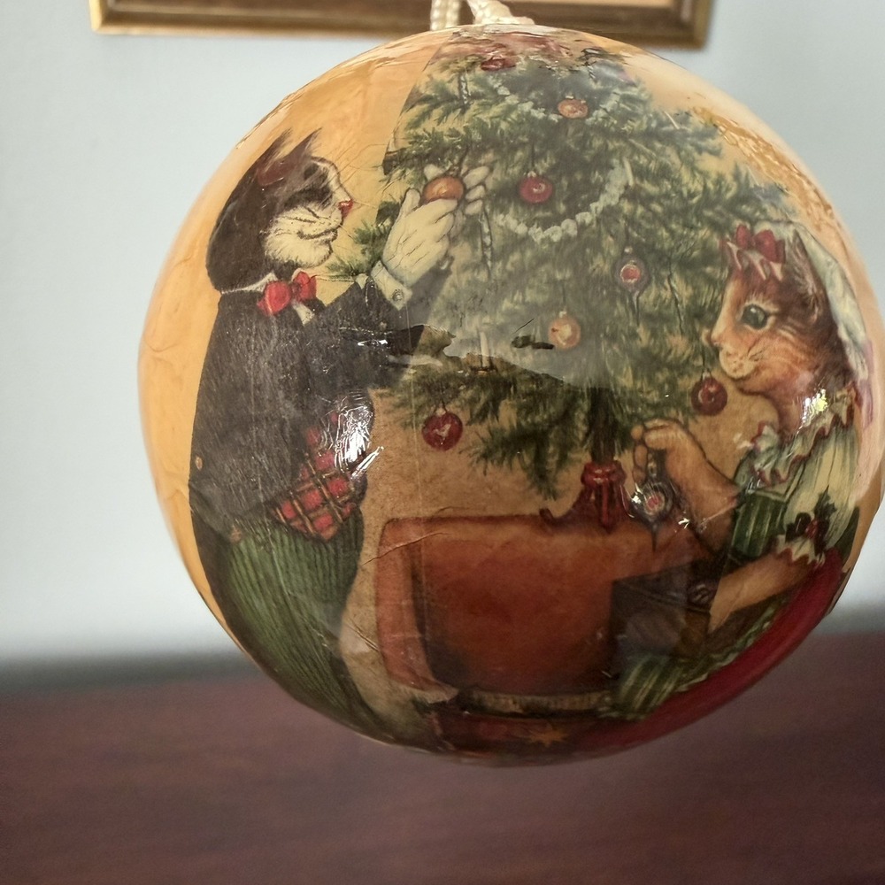Lot 2 Cat Decoupage paper mache Male Female Ornaments Decorating Tree Cat Lady